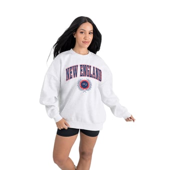 Women's Gameday Couture  Ash New England Patriots Traditional Logo Oversized Premium Fleece Pullover Sweatshirt