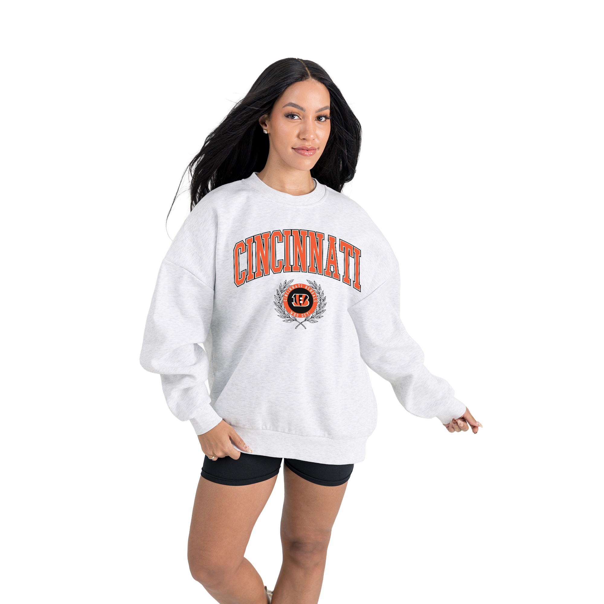 Gameday Couture Women's Ash Cincinnati Bengals Traditional Logo Oversized Premium Fleece Pullover Sweatshirt - Ash