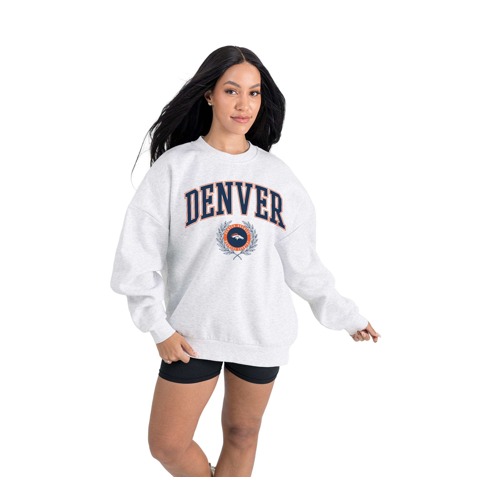 Gameday Couture Women's Ash Denver Broncos Traditional Logo Oversized Premium Fleece Pullover Sweatshirt - Ash