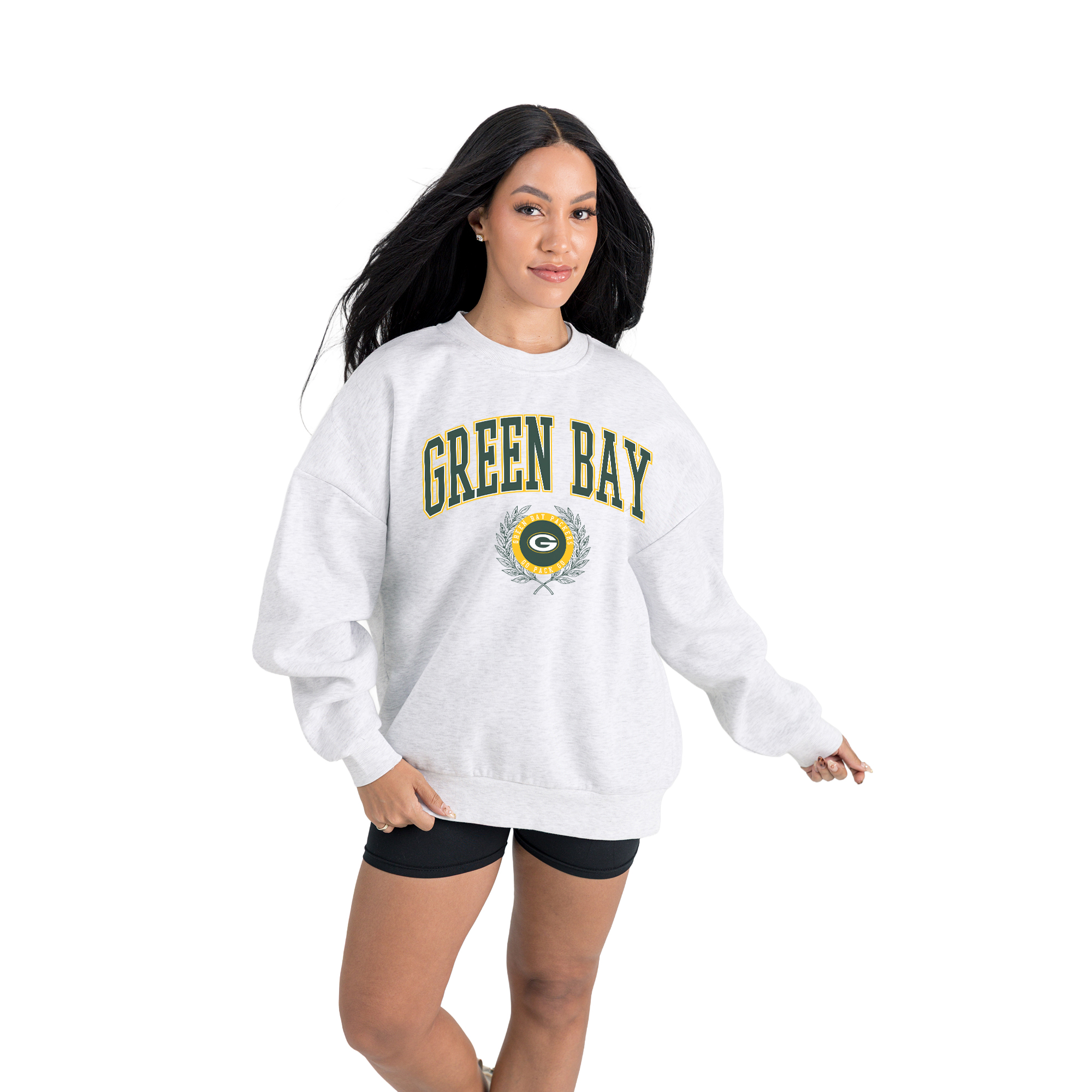 Gameday Couture Women's Ash Green Bay Packers Traditional Logo Oversized Premium Fleece Pullover Sweatshirt - Ash