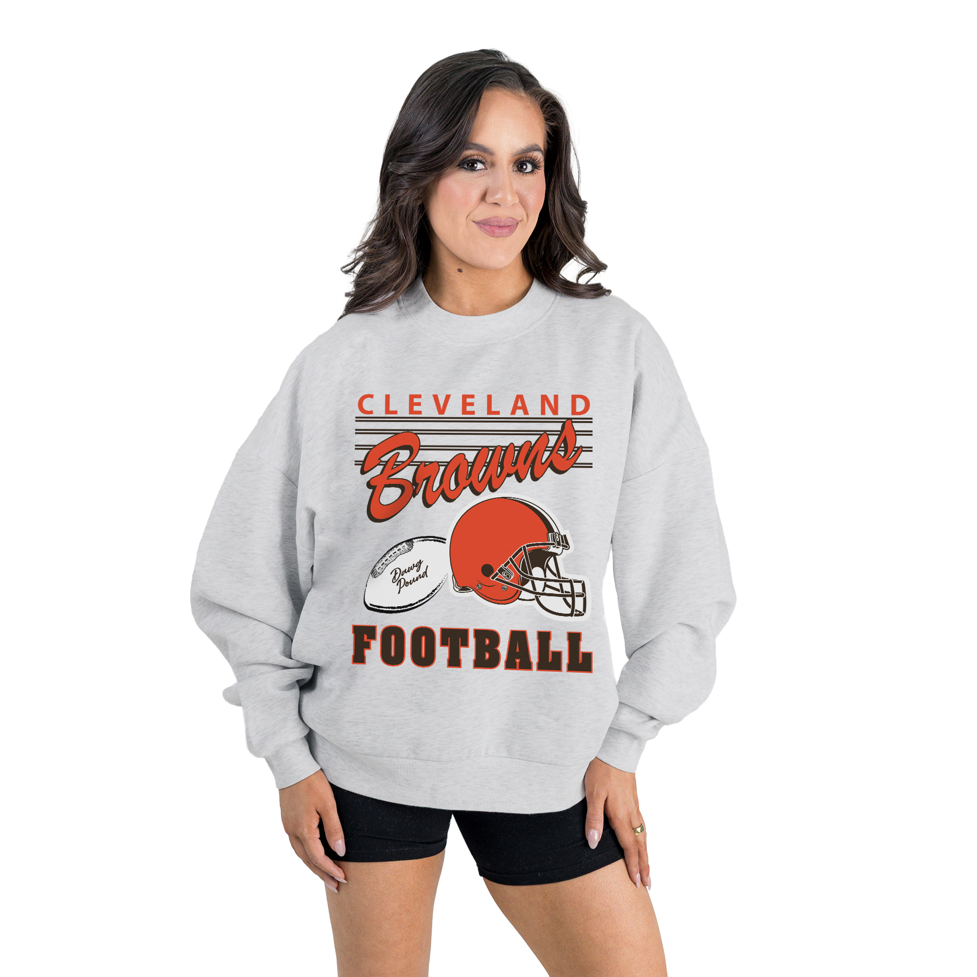 Women's Gameday Couture Ash Cleveland Browns Home Turf Oversized Premium Fleece Pullover Sweatshirt