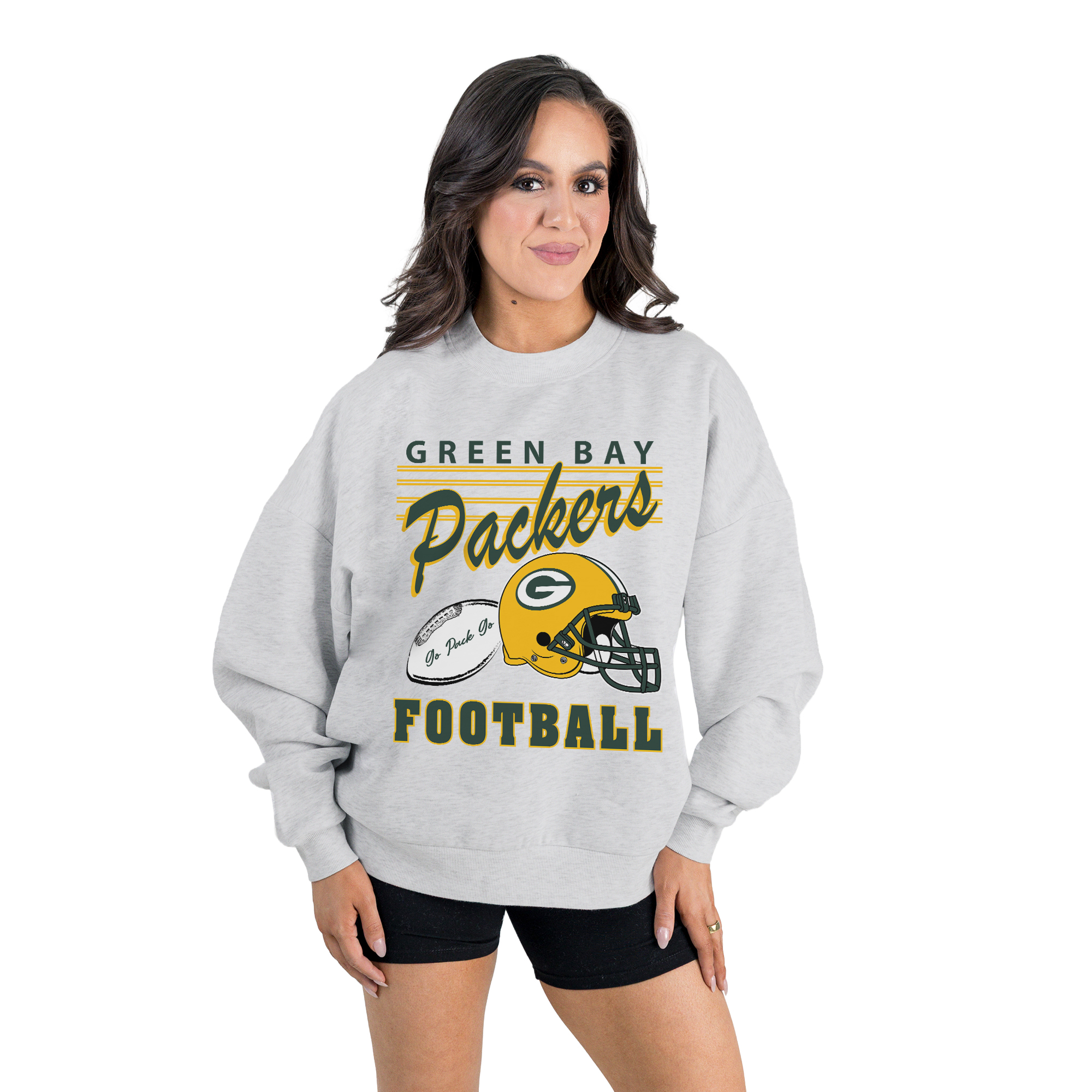 Gameday Couture Women's Ash Green Bay Packers Home Turf Oversized Premium Fleece Pullover Sweatshirt - Ash