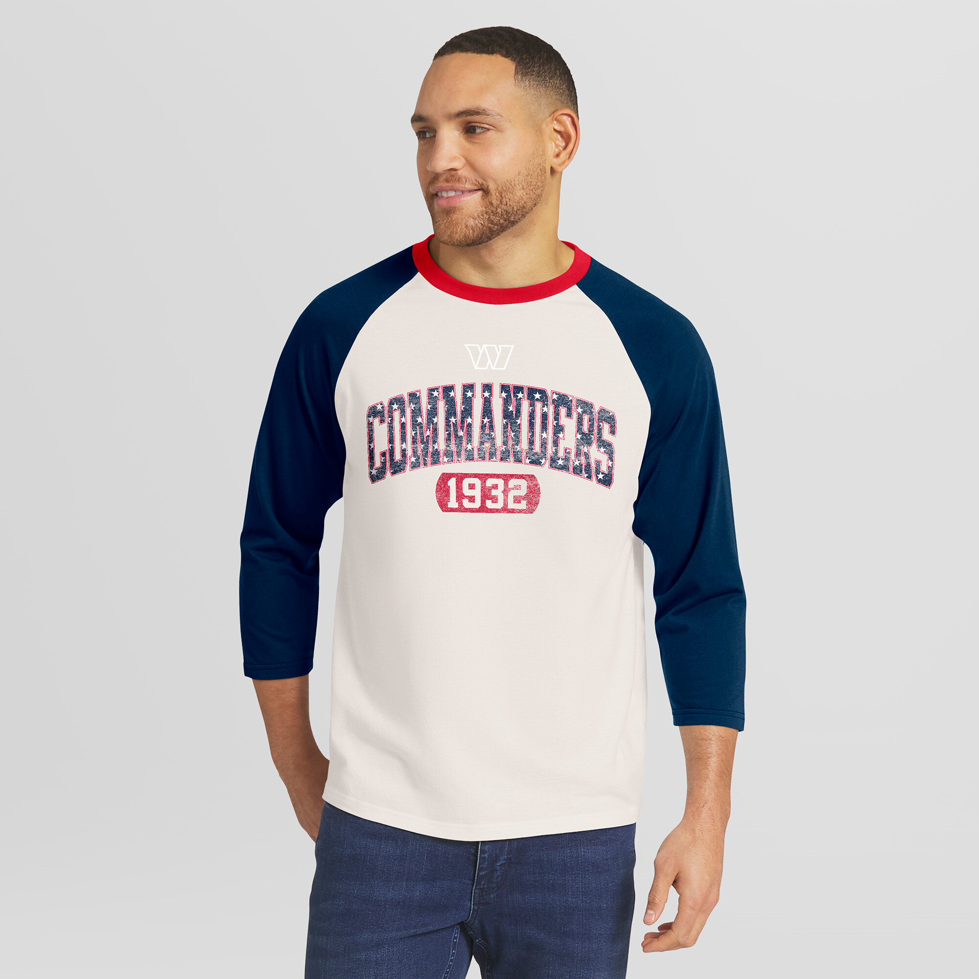 Men's Darius Rucker Collection by Fanatics White/Navy Washington Commanders Americana 3/4 Sleeve Raglan T-Shirt