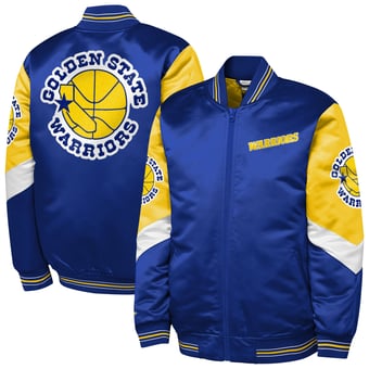 Youth Mitchell & Ness  Royal Golden State Warriors Throw It Back Heavyweight Full-Zip Satin Jacket