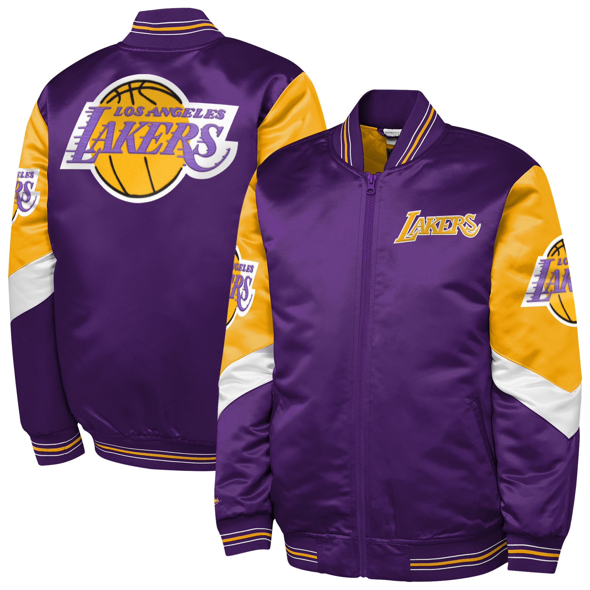 Youth Mitchell & Ness Purple Los Angeles Lakers Throw It Back Heavyweight Full-Zip Satin Jacket