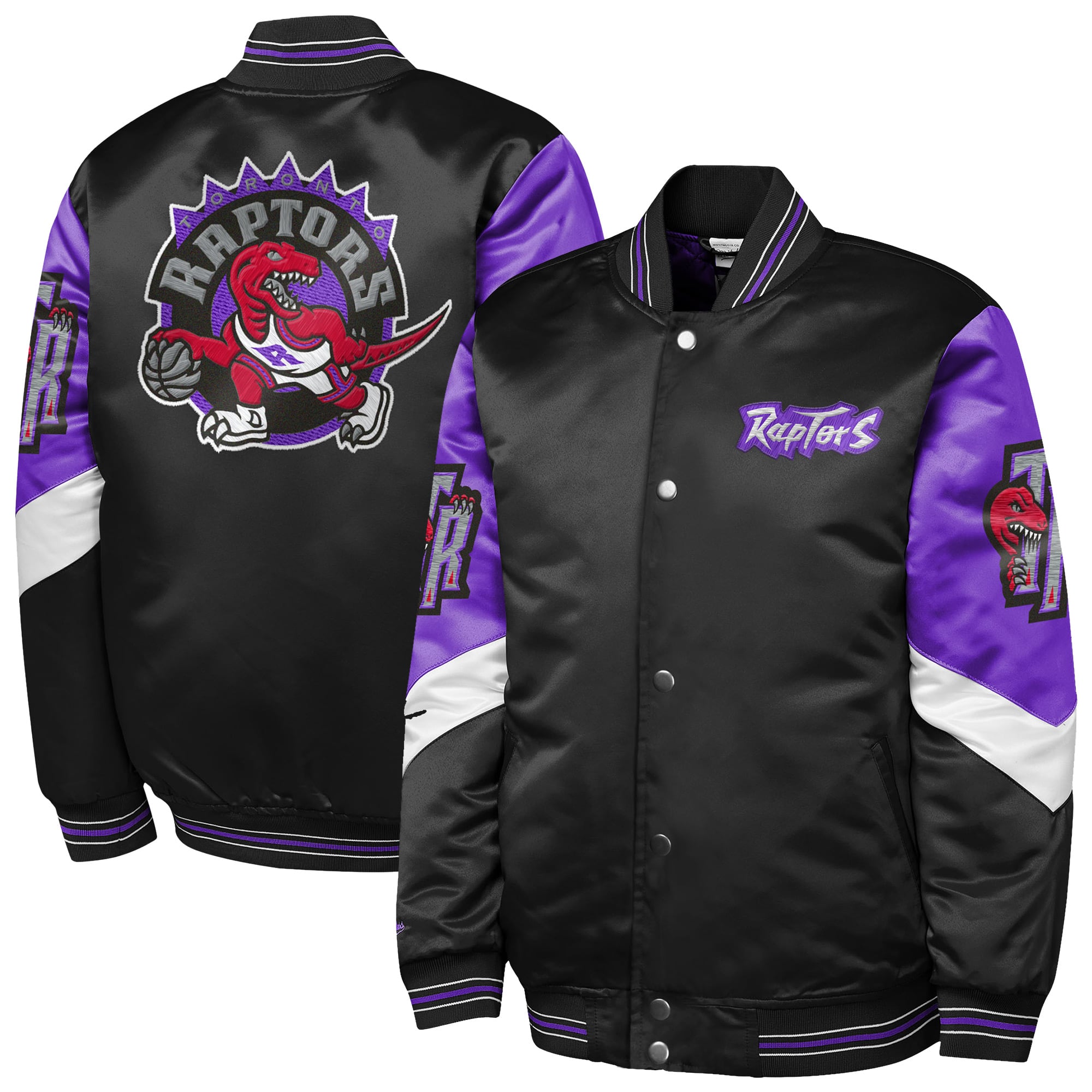 Youth Mitchell & Ness Black Toronto Raptors Throw It Back Heavyweight Full-Snap Satin Jacket