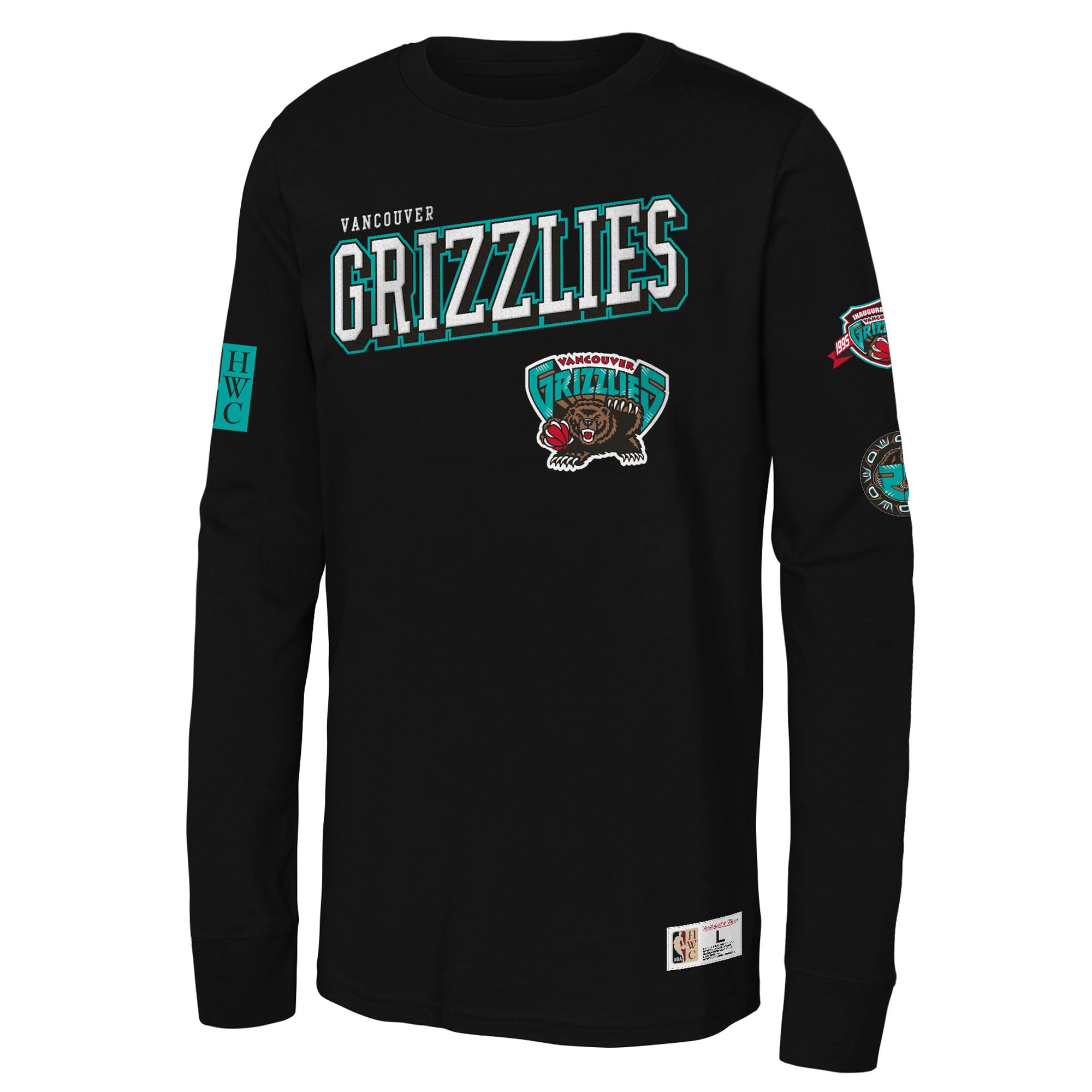 Youth Mitchell & Ness Black Vancouver Grizzlies Hardwood Classics Training Camp Long Sleeve T-Shirt