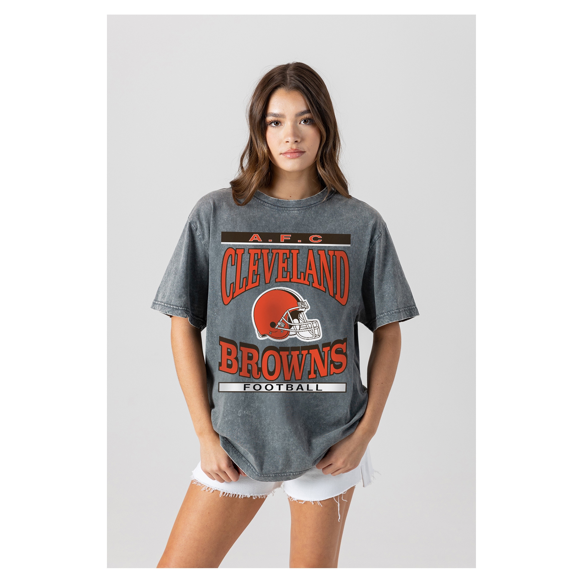 Women's Gameday Couture Gray Cleveland Browns Oversized Classic Grind Washed T-Shirt