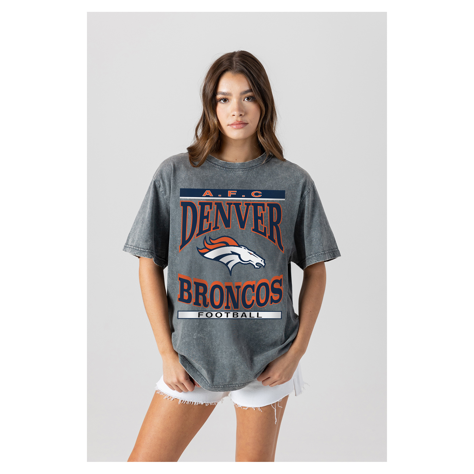 Women's Gameday Couture Gray Denver Broncos Oversized Classic Grind Washed T-Shirt