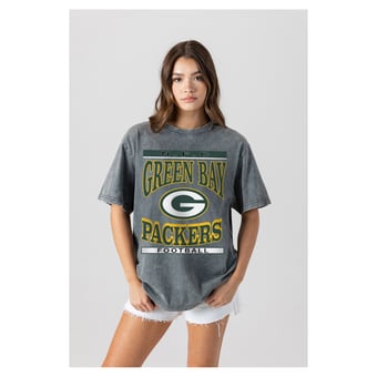 Women's Gameday Couture  Gray Green Bay Packers Oversized Classic Grind Washed T-Shirt