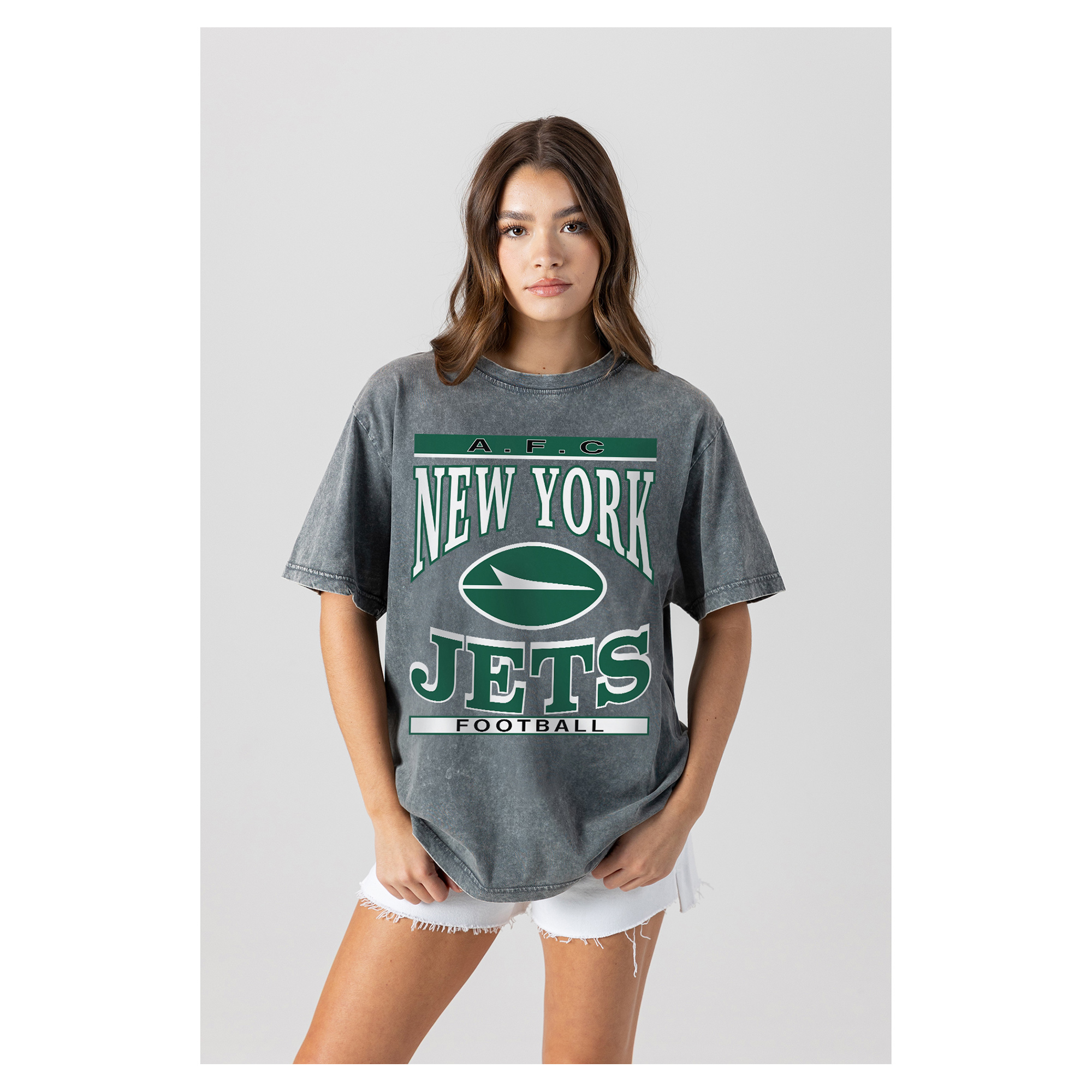 Women's Gameday Couture Gray New York Jets Oversized Classic Grind Washed T-Shirt