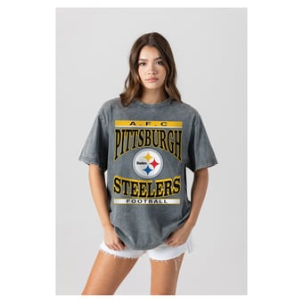 Women's Gameday Couture  Gray Pittsburgh Steelers Oversized Classic Grind Washed T-Shirt