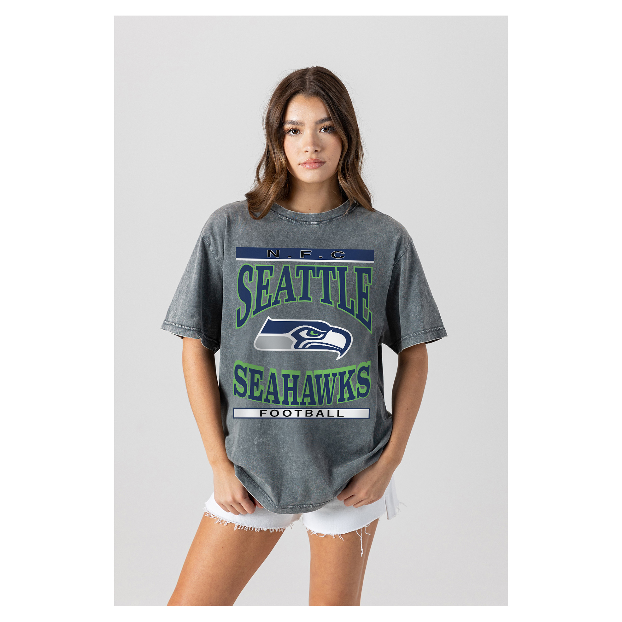 Women's Gameday Couture Gray Seattle Seahawks Oversized Classic Grind Washed T-Shirt