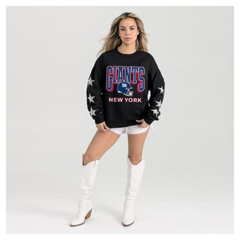 Women's Gameday Couture  Black New York Giants Pure Victory Rhinestud Star-Sleeve Pullover Sweatshirt