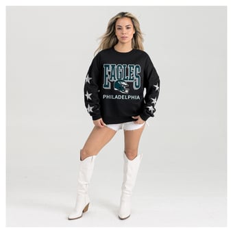 Women's Gameday Couture  Black Philadelphia Eagles Pure Victory Rhinestud Star-Sleeve Pullover Sweatshirt