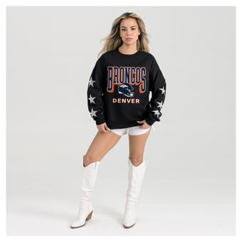 Women's Gameday Couture  Black Denver Broncos Pure Victory Rhinestud Star-Sleeve Pullover Sweatshirt