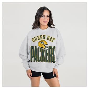 Women's Gameday Couture  Ash Green Bay Packers Fierce Focus Premium Oversized Fleece Pullover Sweatshirt