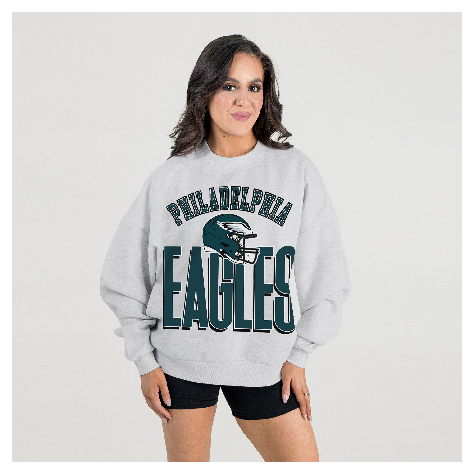 Women’s Gameday Couture Ash Philadelphia Eagles Fierce Focus Premium Oversized Fleece Pullover Sweatshirt Women’s Gameday Couture Ash Philadelphia Eagles Fierce Focus Premium Oversized Fleece Pullover Sweatshirt