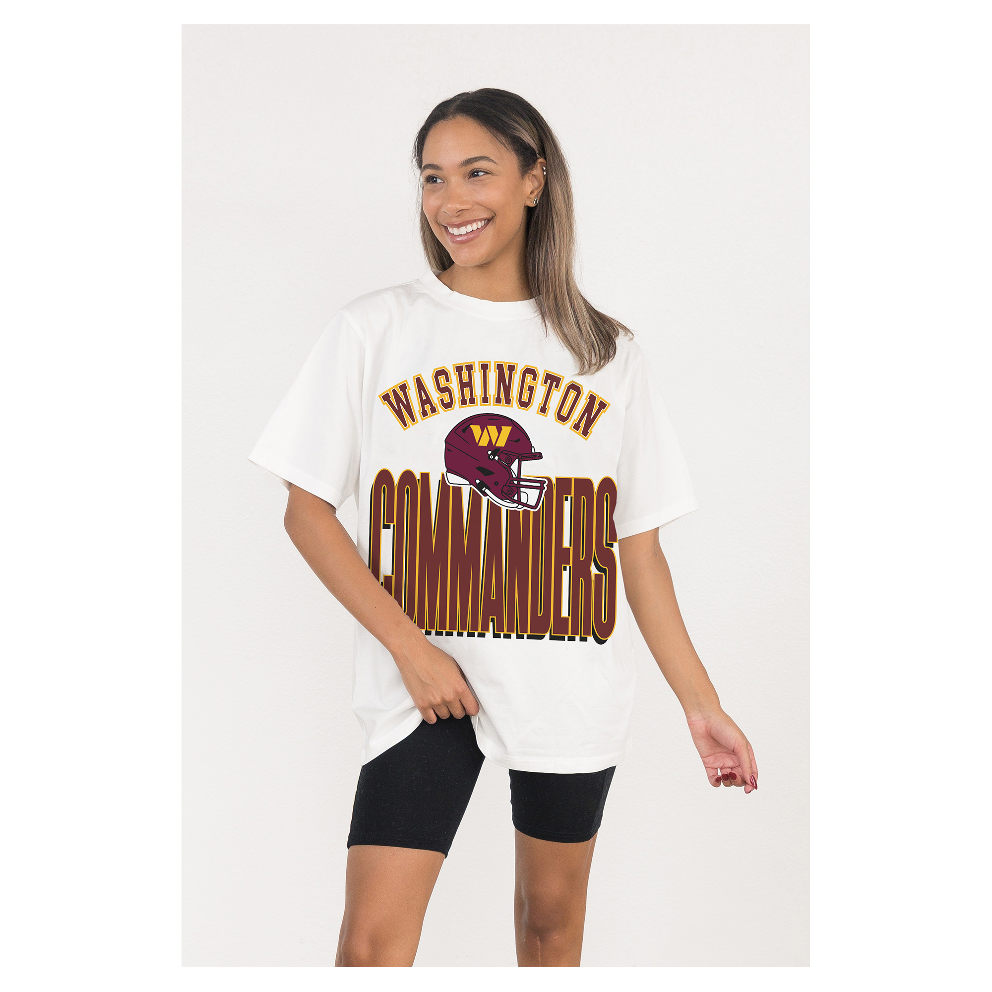 Women's Gameday Couture White Washington Commanders Oversized Classic Fierce Focus T-Shirt