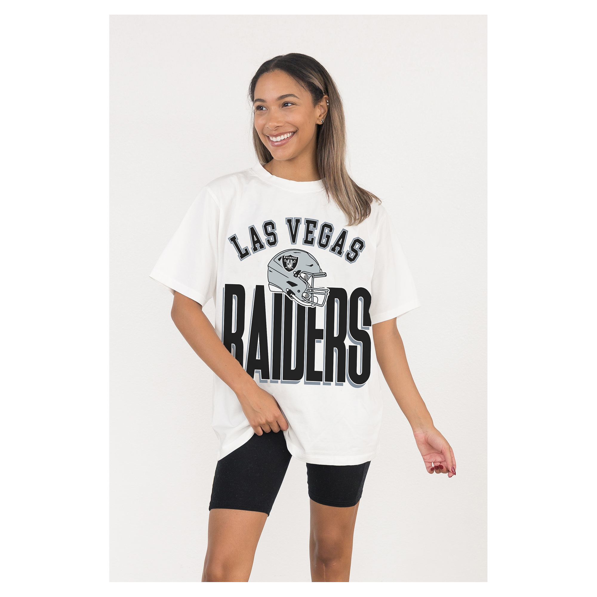 Women's Gameday Couture White Las Vegas Raiders Oversized Classic Fierce Focus T-Shirt