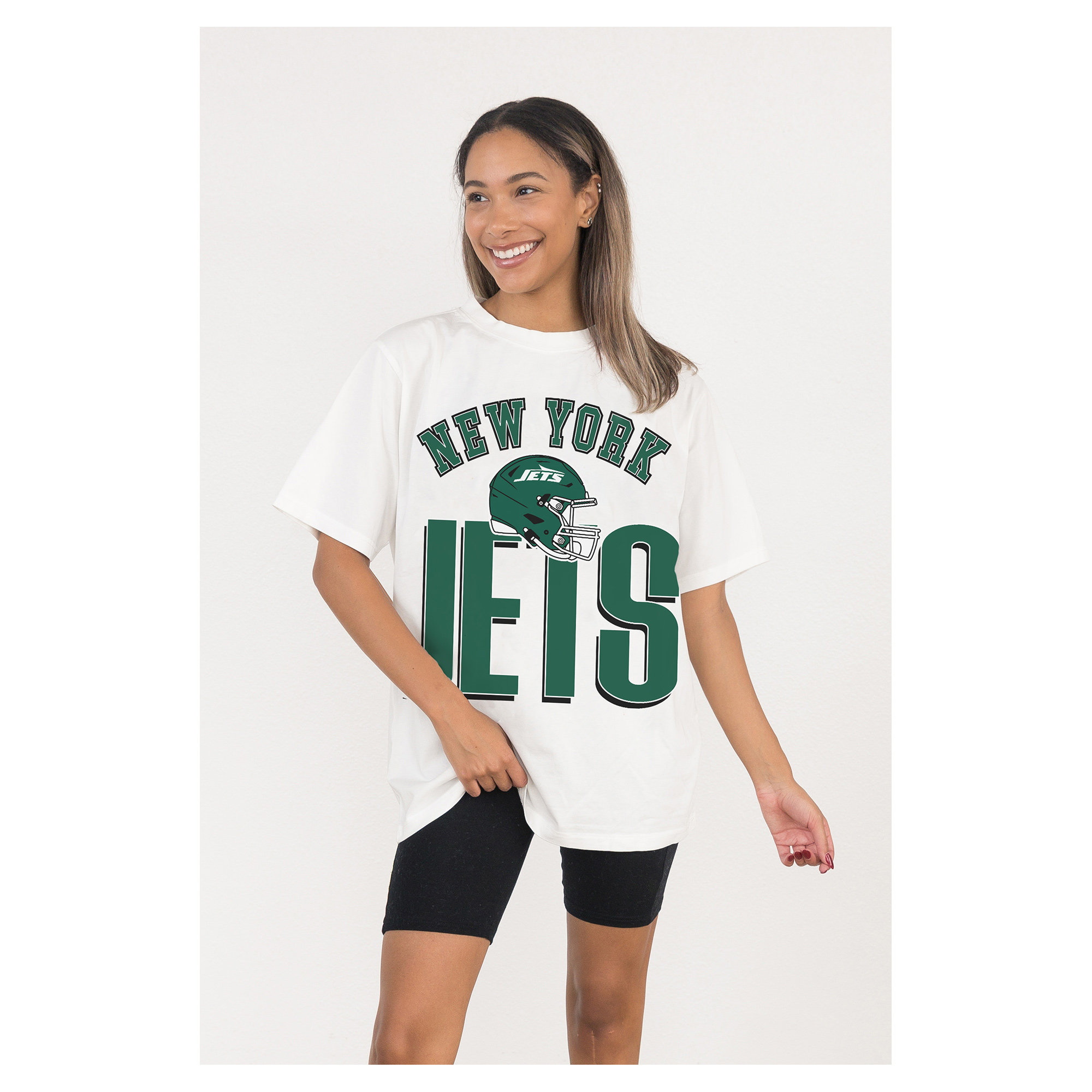 Women's Gameday Couture White New York Jets Oversized Classic Fierce Focus T-Shirt