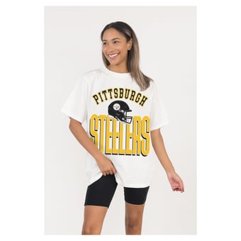 Women's Gameday Couture  White Pittsburgh Steelers Oversized Classic Fierce Focus T-Shirt
