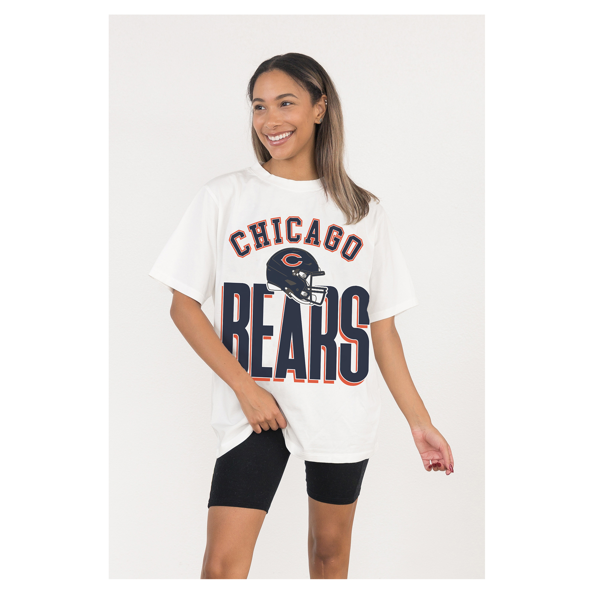 Women's Gameday Couture White Chicago Bears Oversized Classic Fierce Focus T-Shirt