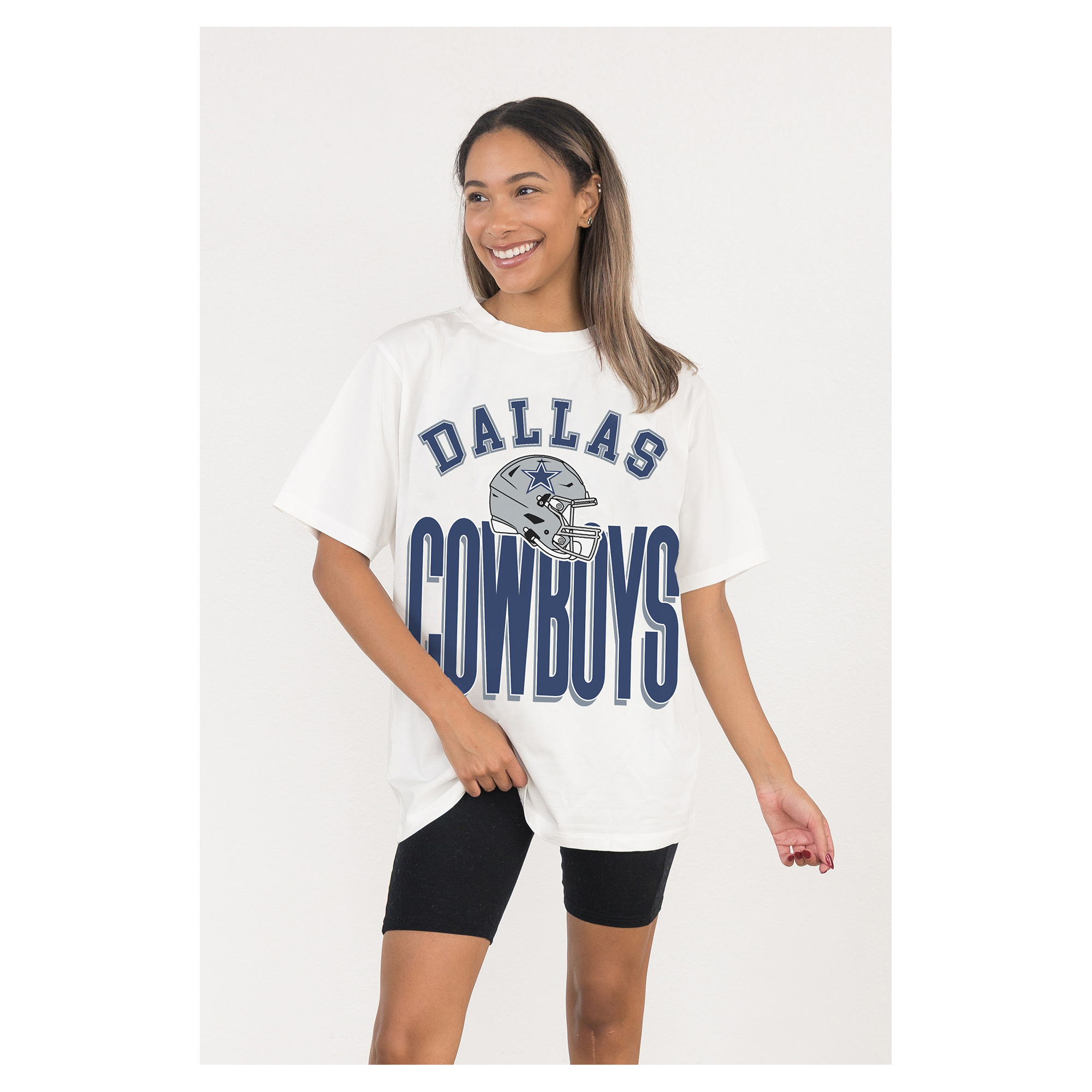 Women's Gameday Couture White Dallas Cowboys Oversized Classic Fierce Focus T-Shirt