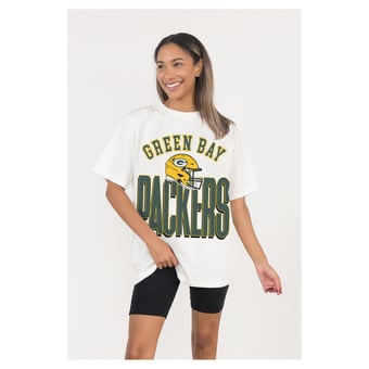 Women's Gameday Couture  White Green Bay Packers Oversized Classic Fierce Focus T-Shirt