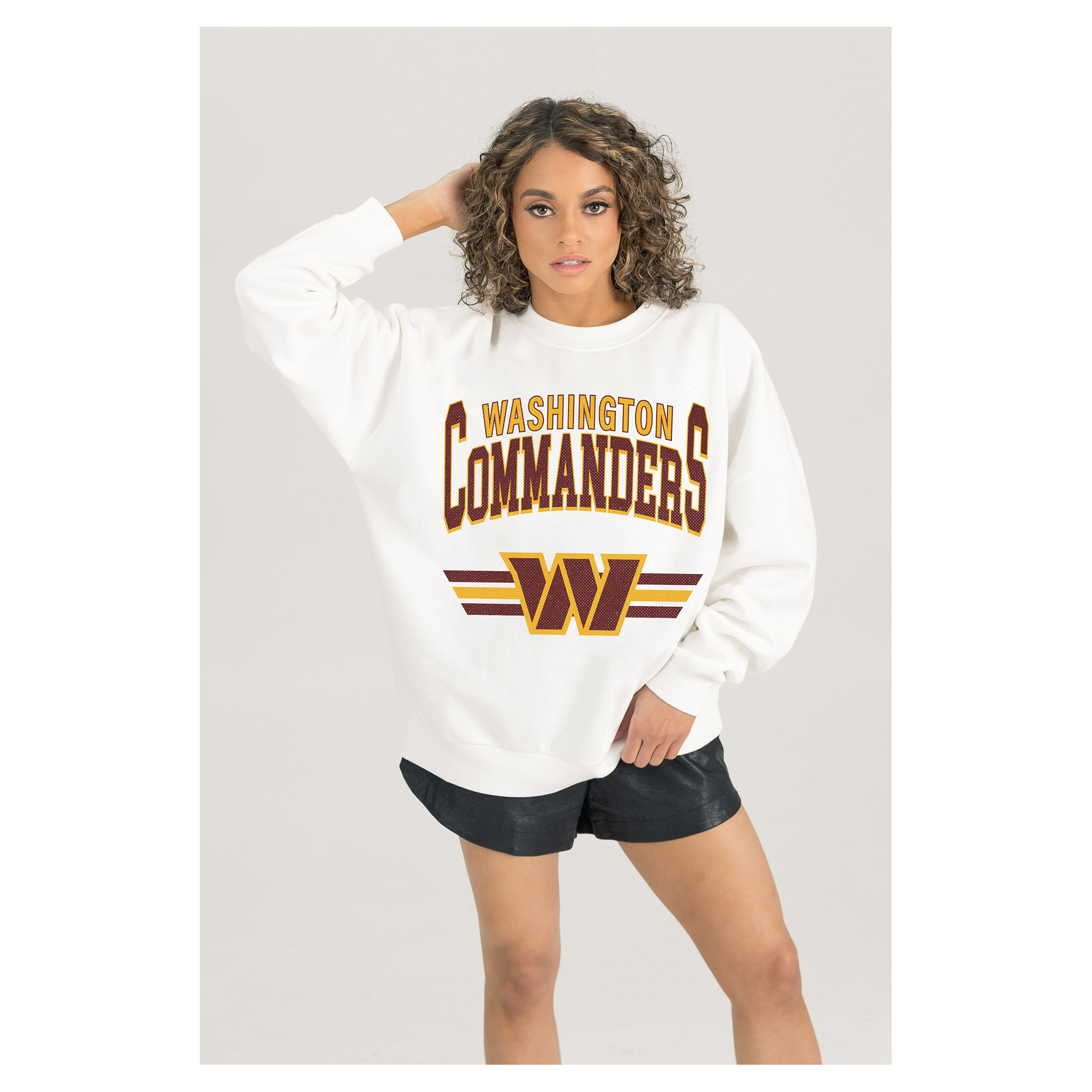 Women's Gameday Couture  White Washington Commanders Swift Strike Premium Oversized Fleece Pullover Sweatshirt