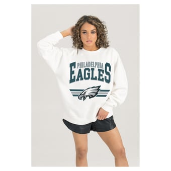 Women's Gameday Couture  White Philadelphia Eagles Swift Strike Premium Oversized Fleece Pullover Sweatshirt