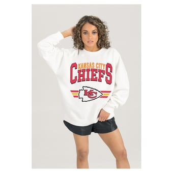 Women's Gameday Couture  White Kansas City Chiefs Swift Strike Premium Oversized Fleece Pullover Sweatshirt