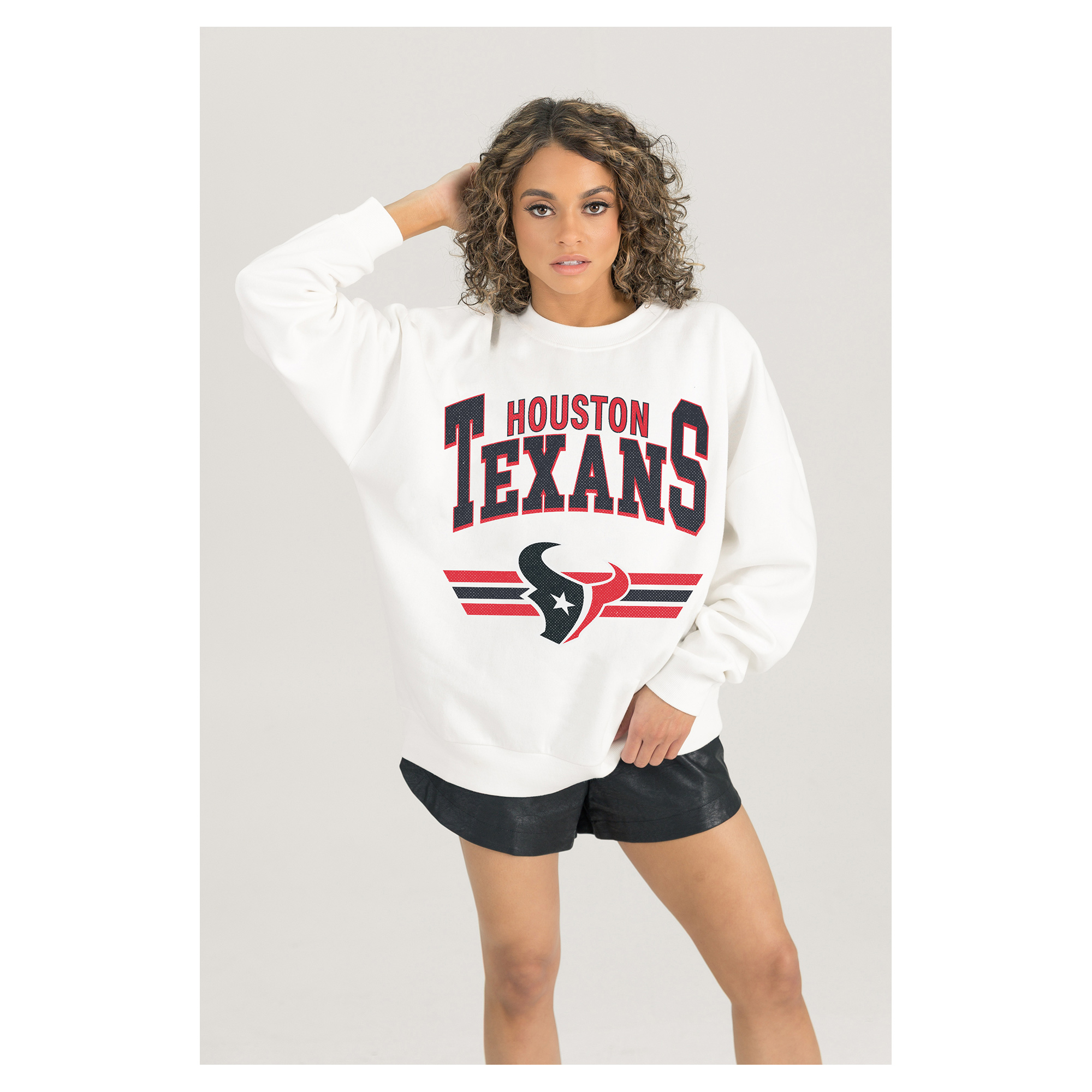 Women's Gameday Couture White Houston Texans Swift Strike Premium Oversized Fleece Pullover Sweatshirt