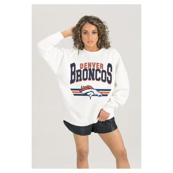Women's Gameday Couture  White Denver Broncos Swift Strike Premium Oversized Fleece Pullover Sweatshirt