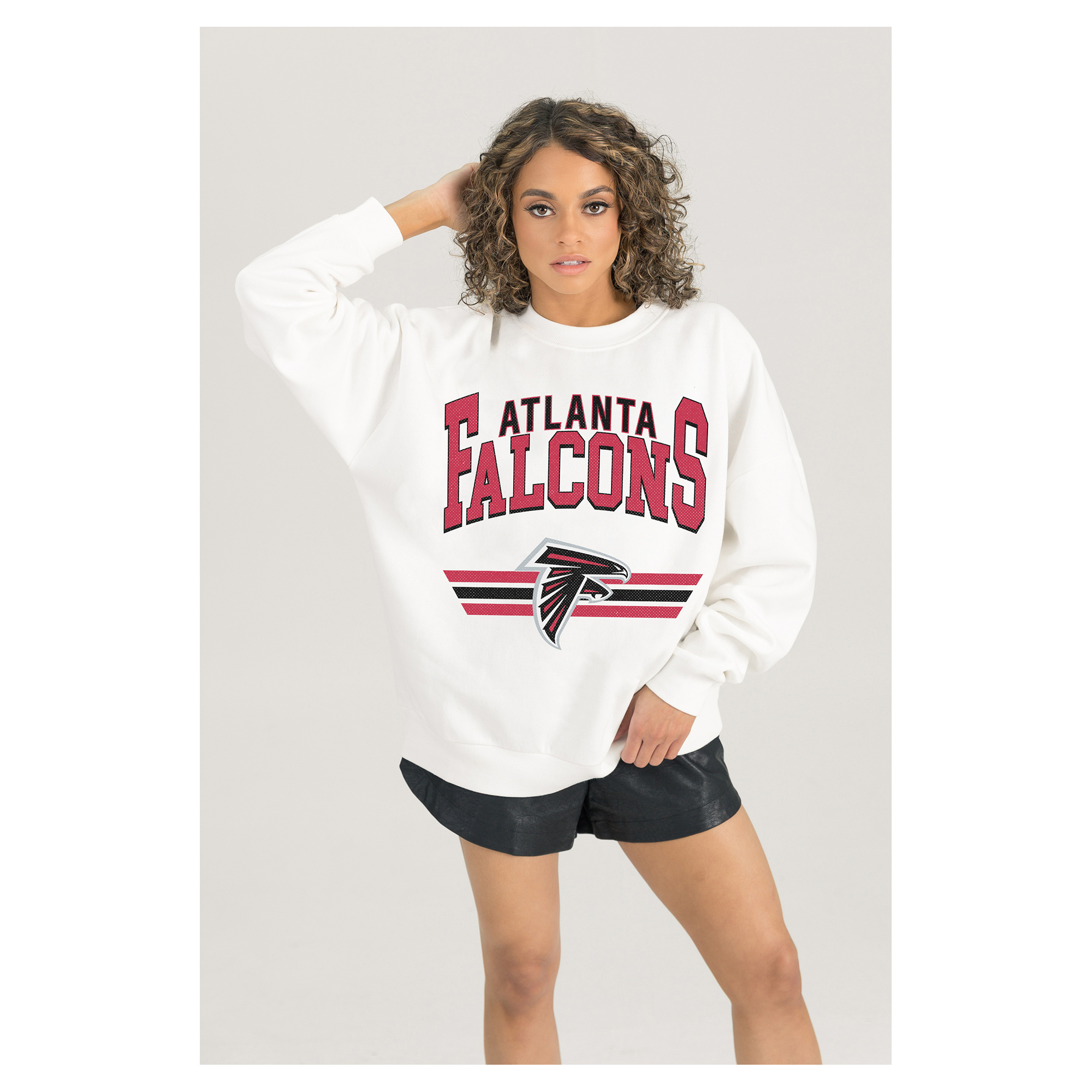 Women's Gameday Couture White Atlanta Falcons Swift Strike Premium Oversized Fleece Pullover Sweatshirt