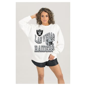 Women's Gameday Couture  White Las Vegas Raiders Oversized Hard Earned Premium Fleece Pullover Sweatshirt