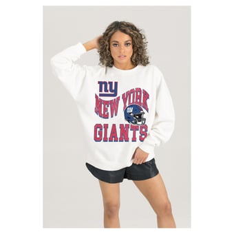 Women's Gameday Couture  White New York Giants Oversized Hard Earned Premium Fleece Pullover Sweatshirt