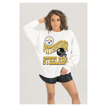 Women's Gameday Couture  White Pittsburgh Steelers Oversized Hard Earned Premium Fleece Pullover Sweatshirt