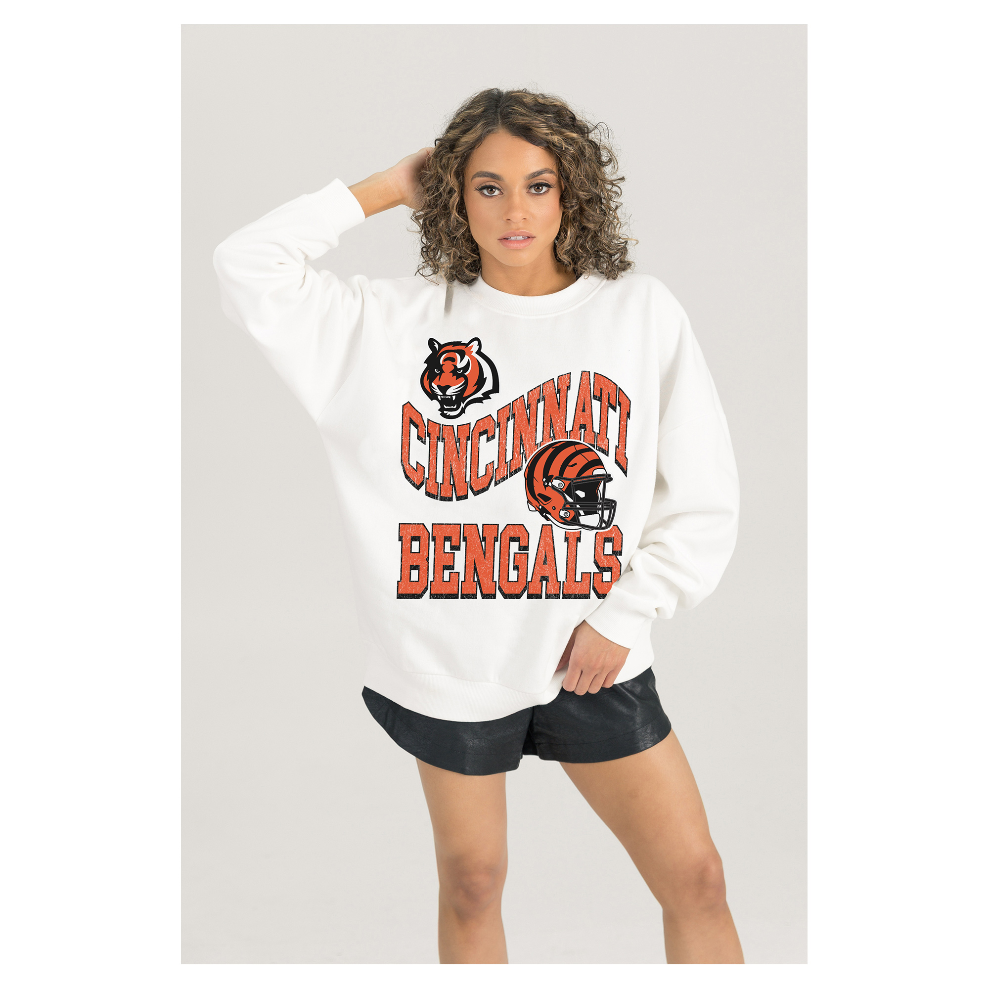 Women's Gameday Couture White Cincinnati Bengals Oversized Hard Earned Premium Fleece Pullover Sweatshirt
