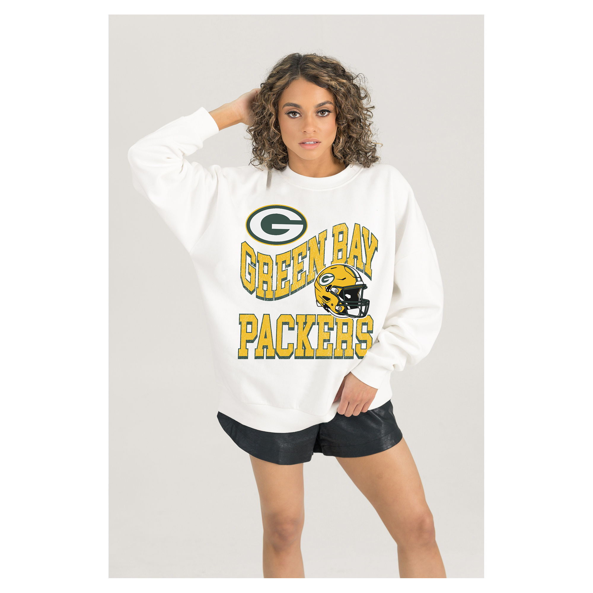 Gameday Couture Women's White Green Bay Packers Oversized Hard Earned Premium Fleece Pullover Sweatshirt - White