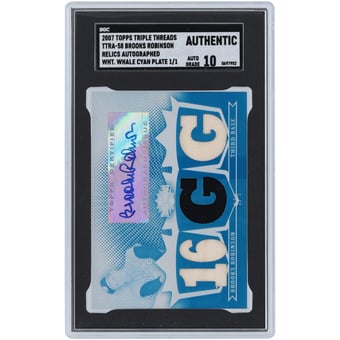 Brooks Robinson Baltimore Orioles Autographed 2007 Topps Triple Threads White Whale Cyan Printing Plate Triple Dual-Color Relic #TTRA-58 #1/1 SGC Authenticated Auto 10 Card