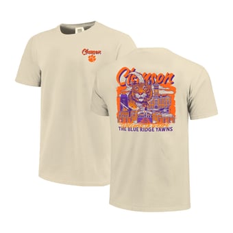 Men's Image One  Natural Clemson Tigers Comfort Colors Hand-Drawn Campus Stack T-Shirt