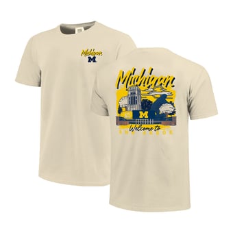Men's Image One  Natural Michigan Wolverines Comfort Colors Hand-Drawn Campus Stack T-Shirt