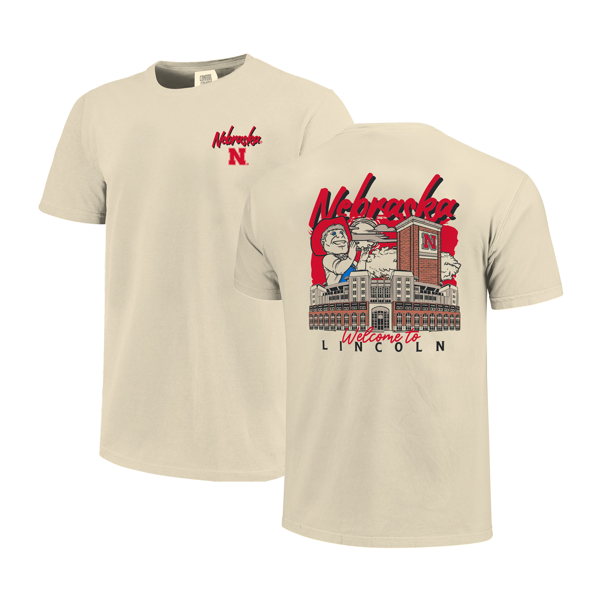 Men's Image One  Natural Nebraska Huskers Comfort Colors Hand-Drawn Campus Stack T-Shirt