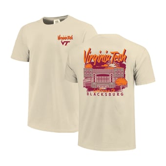 Men's Image One  Natural Virginia Tech Hokies Comfort Colors Hand-Drawn Campus Stack T-Shirt