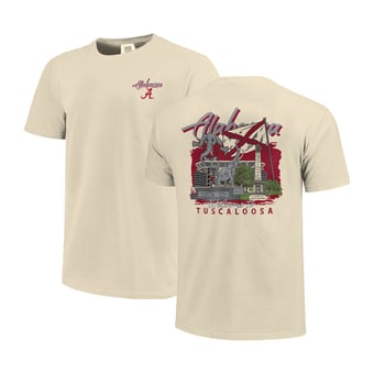 Men's Image One  Natural Alabama Crimson Tide Comfort Colors Hand-Drawn Campus Stack T-Shirt