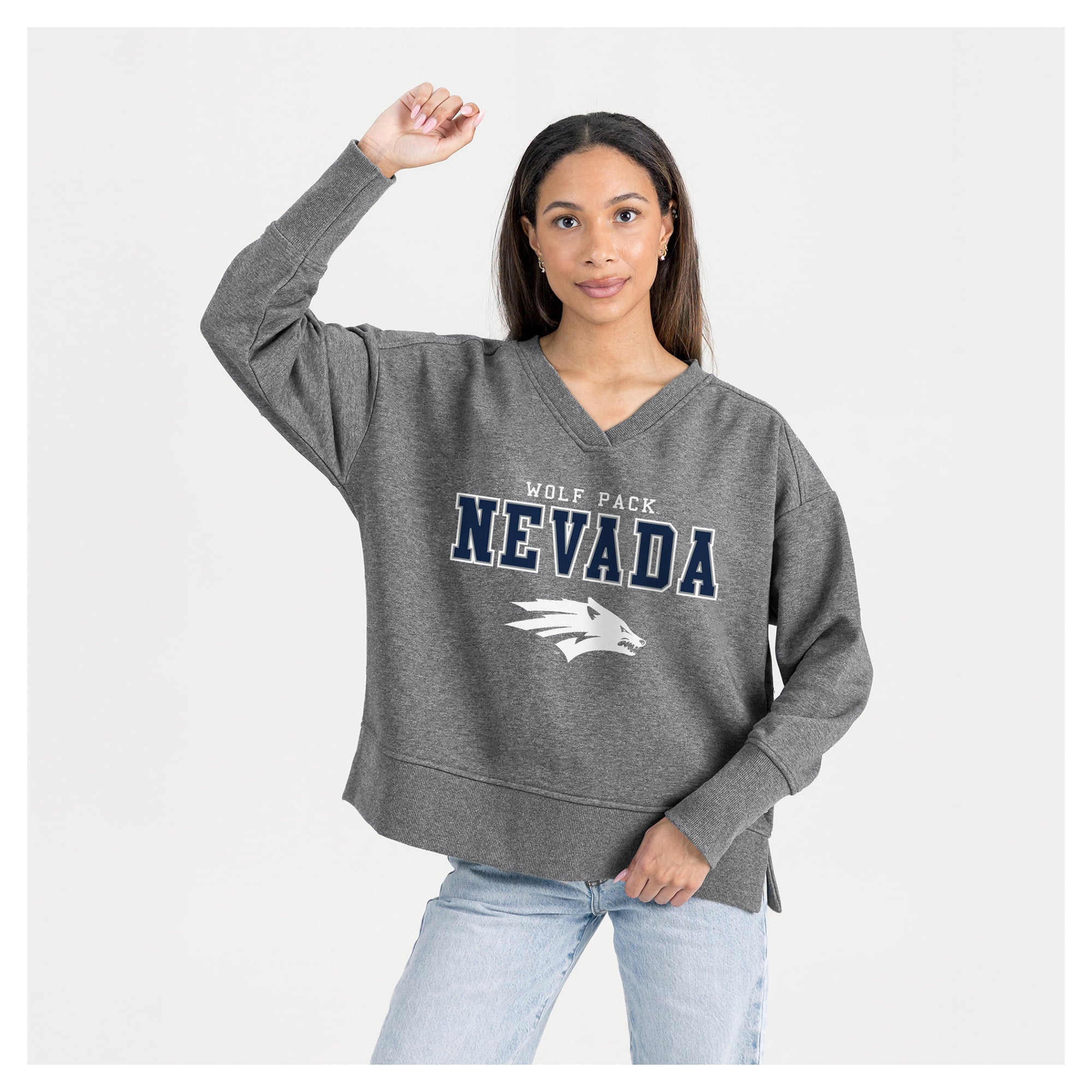Women's Gameday Couture  Gray Nevada Wolf Pack French Terry V-Neck Pullover Sweatshirt