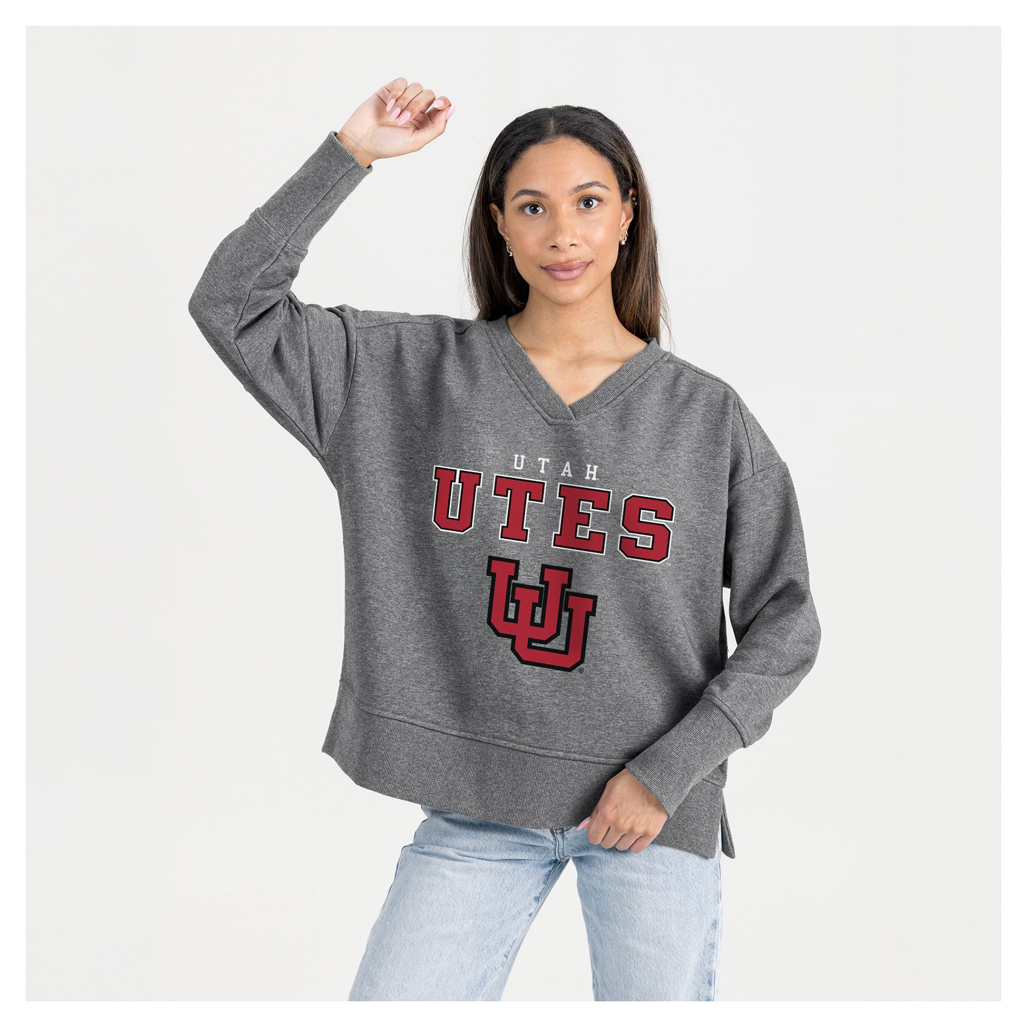 Women's Gameday Couture  Gray Utah Utes French Terry V-Neck Pullover Sweatshirt