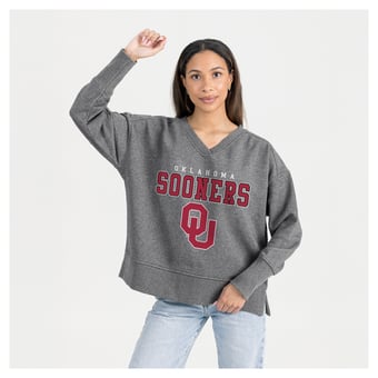 Women's Gameday Couture Gray Oklahoma Sooners French Terry V-Neck Pullover Sweatshirt