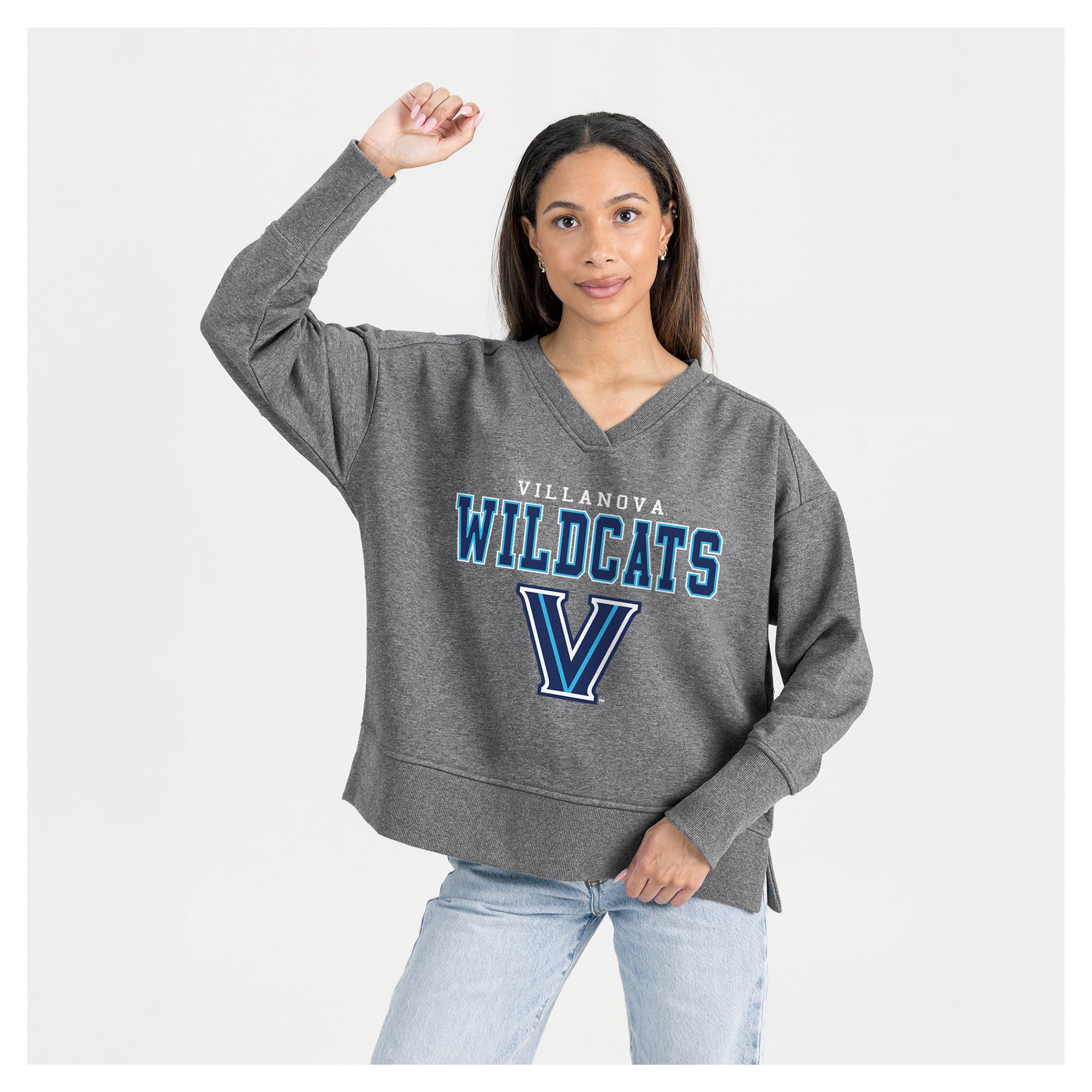 Women's Gameday Couture Gray Villanova Wildcats French Terry V-Neck Pullover Sweatshirt